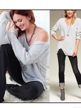 Cabi Grey Asymmetrical Tunic Stretchy Sweater Oversized Medium